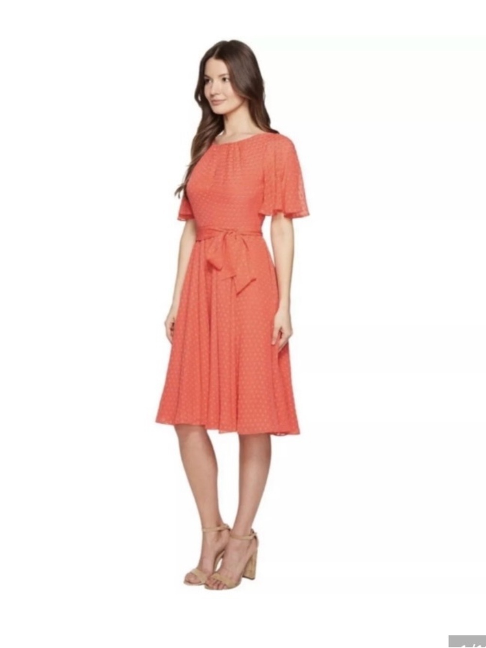 NWT Kate Spade Clipped Chiffon Dress in Paprika(653). Midi Dress with Tie Waist.